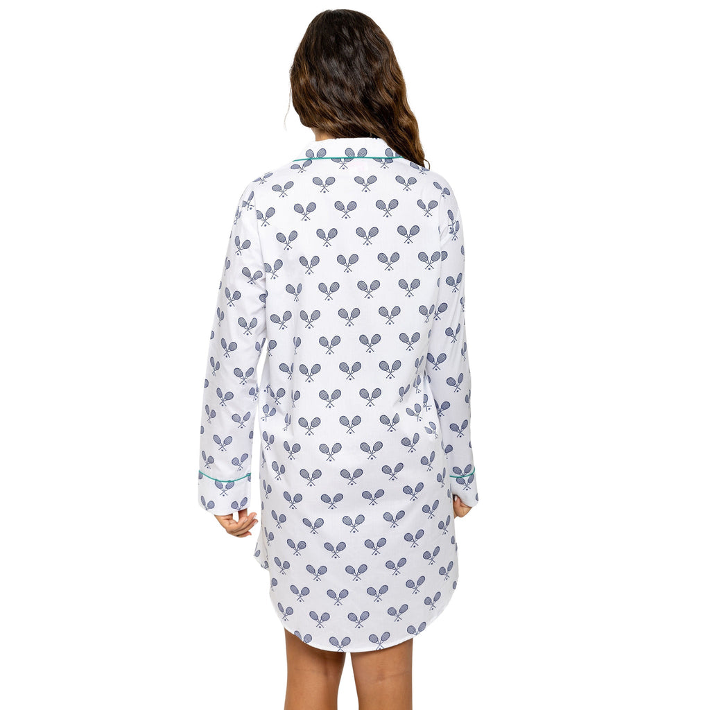 Women's Tennis Navy Night Shirt - Organic Cotton Poplin