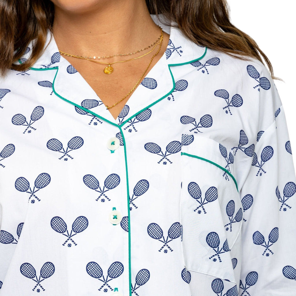 Women's Tennis Navy Night Shirt - Organic Cotton Poplin