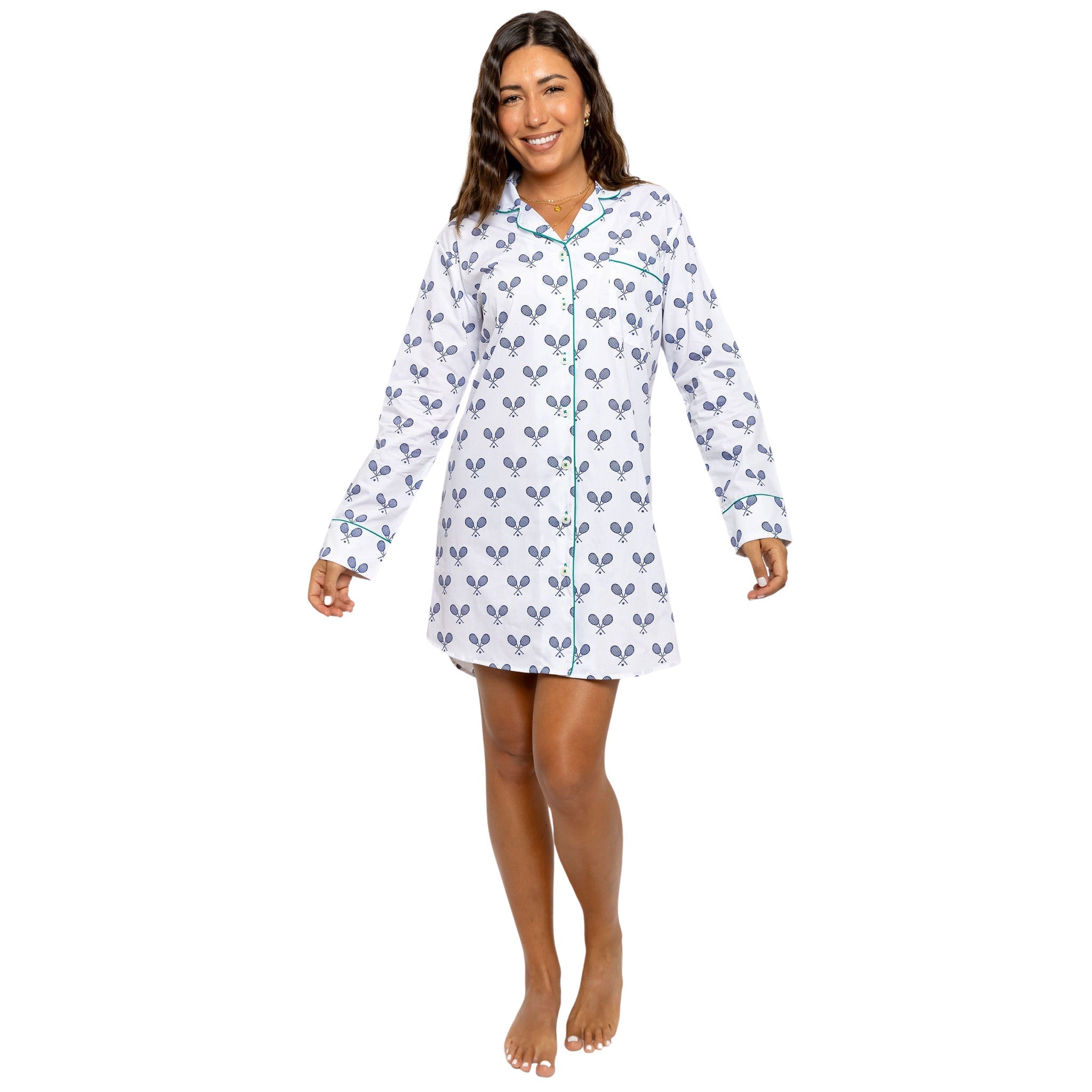 Women's Tennis Navy Night Shirt - Organic Cotton Poplin