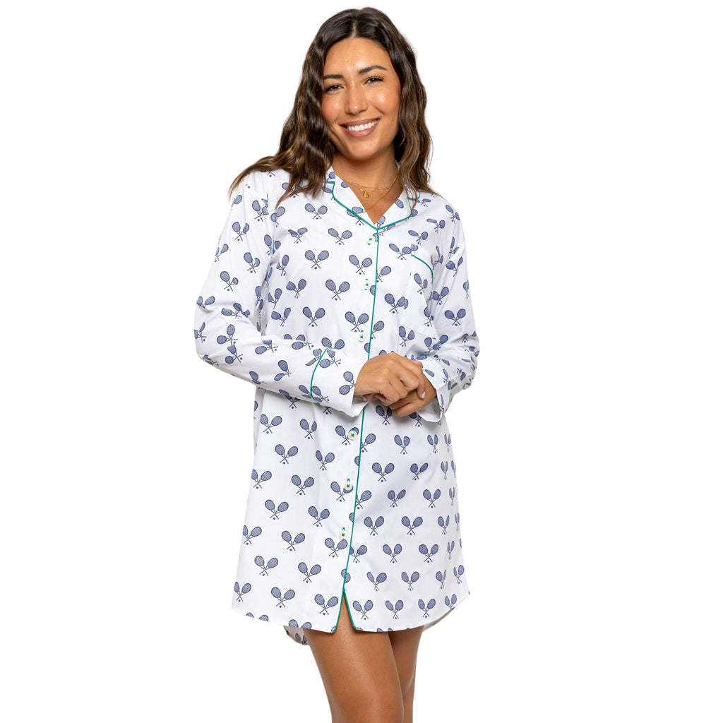 Women's Tennis Navy Night Shirt - Organic Cotton Poplin