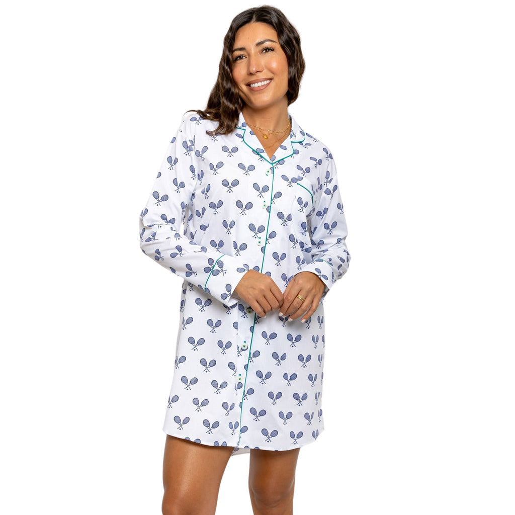 Women's Tennis Navy Night Shirt - Organic Cotton Poplin
