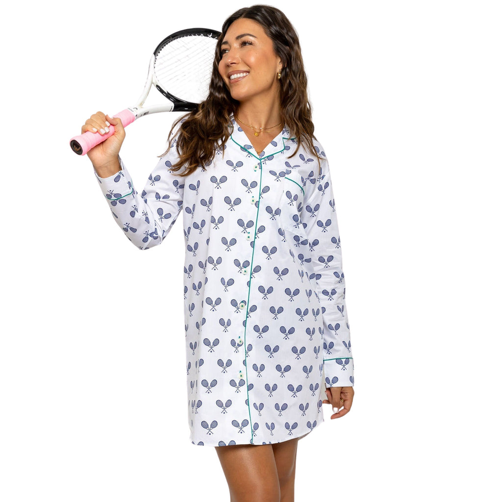Women's Tennis Navy Night Shirt - Organic Cotton Poplin