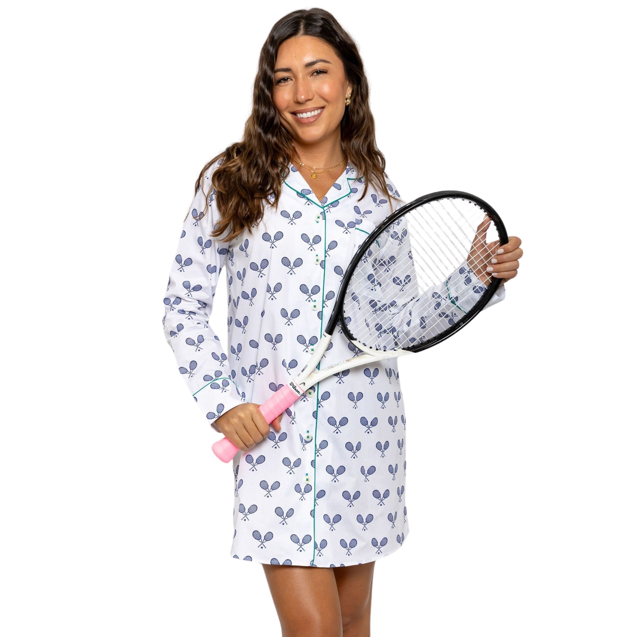 Women's Tennis Navy Night Shirt - Organic Cotton Poplin