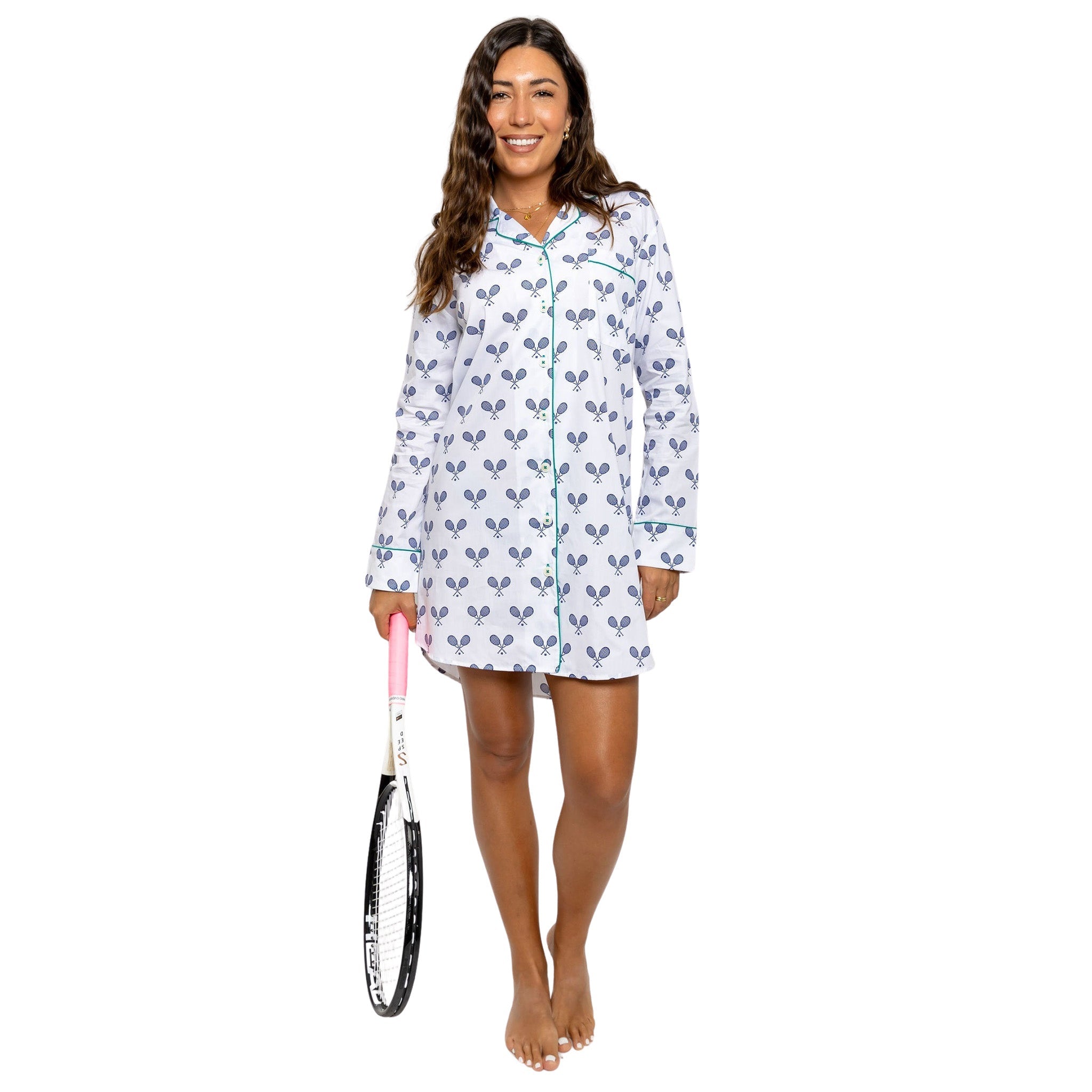 Women's Tennis Navy Night Shirt - Organic Cotton Poplin