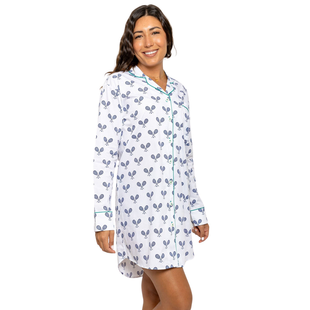 Women's Tennis Navy Night Shirt - Organic Cotton Poplin