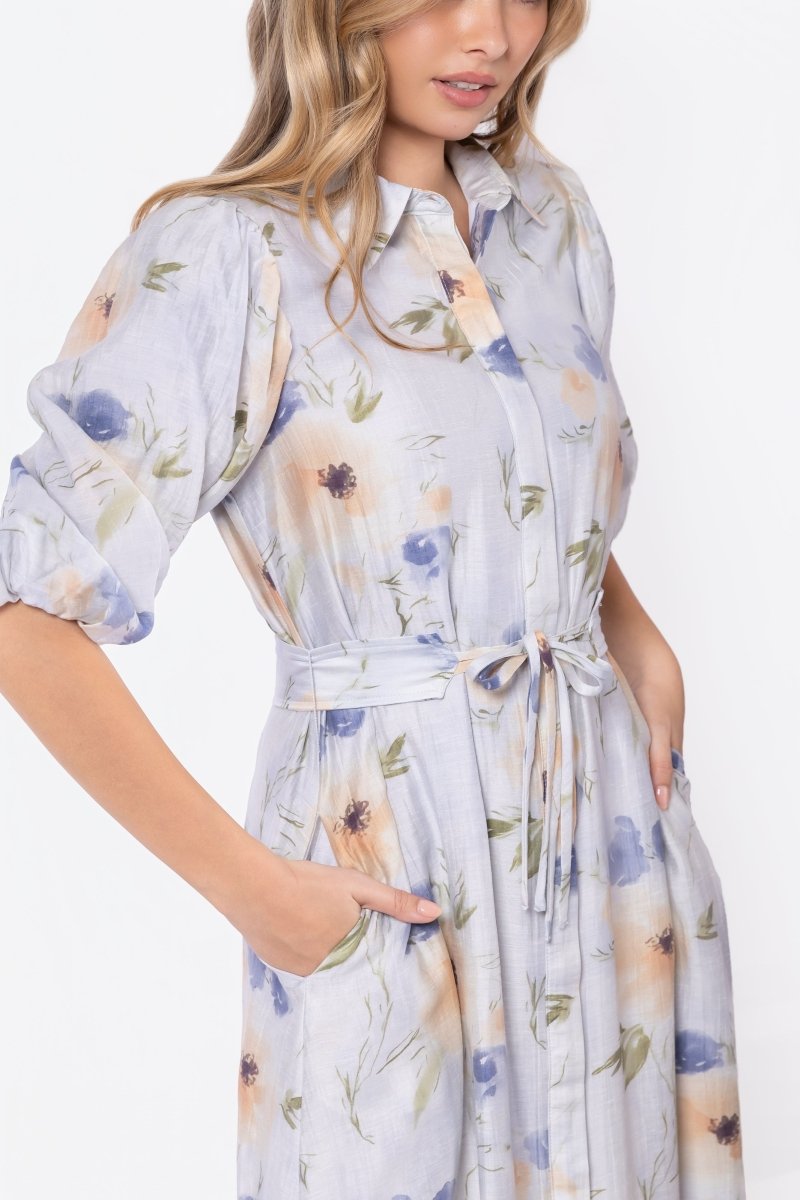Alice Dress Short Sleeve (Beige/Purple)