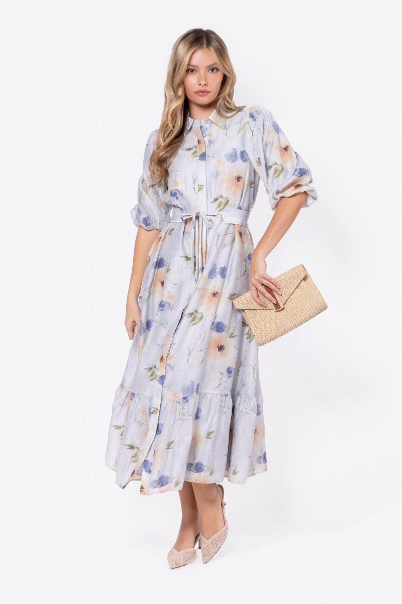 Alice Dress Short Sleeve (Beige/Purple)