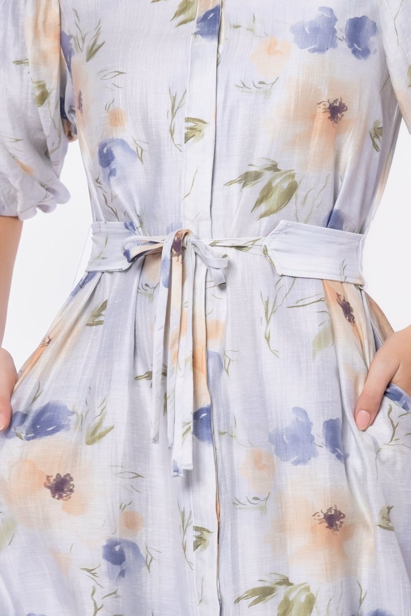 Alice Dress Short Sleeve (Beige/Purple)