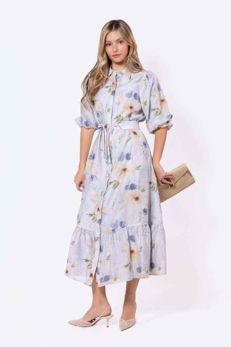 Alice Dress Short Sleeve (Beige/Purple)