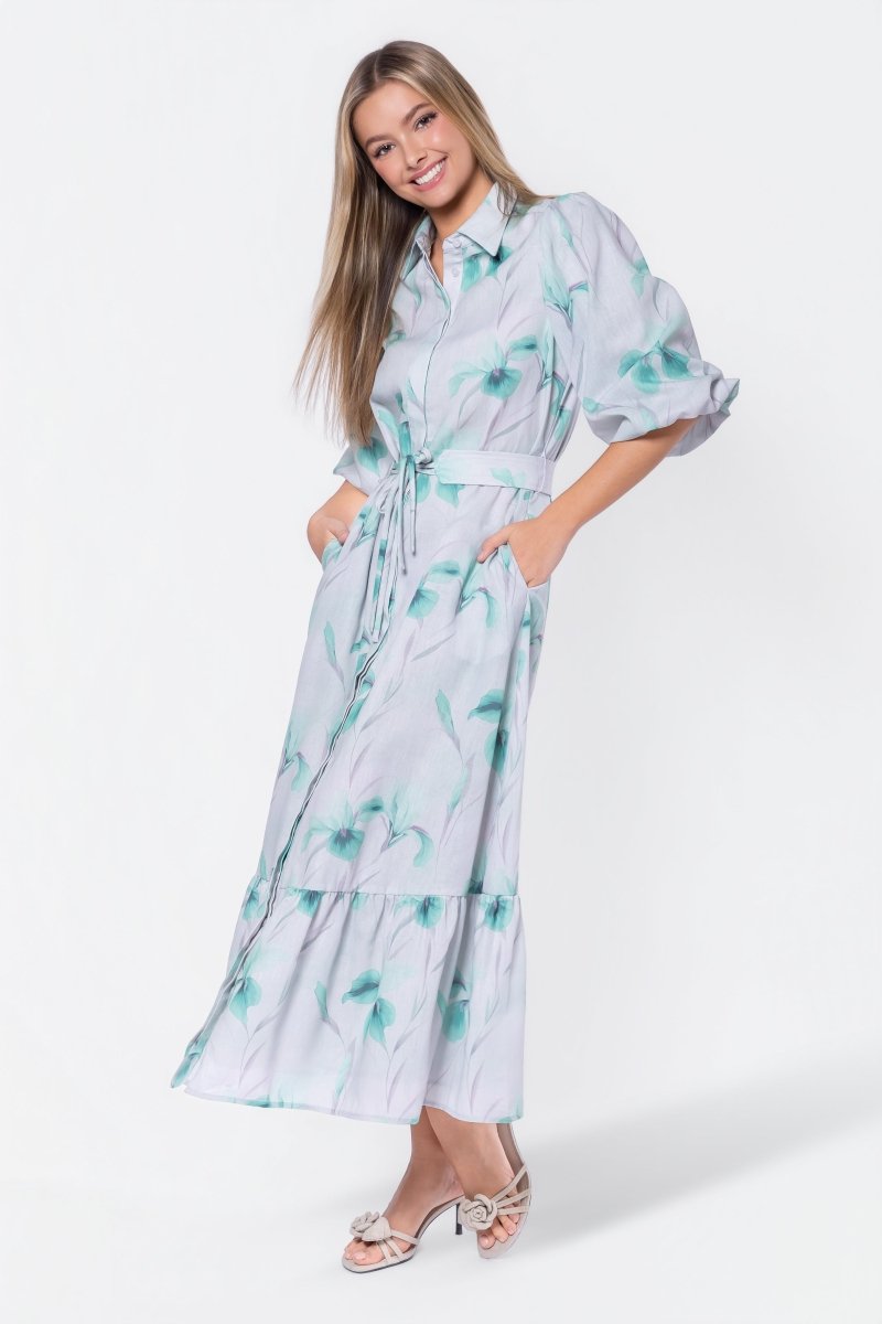 Alice Dress Short Sleeve (Green Flower)