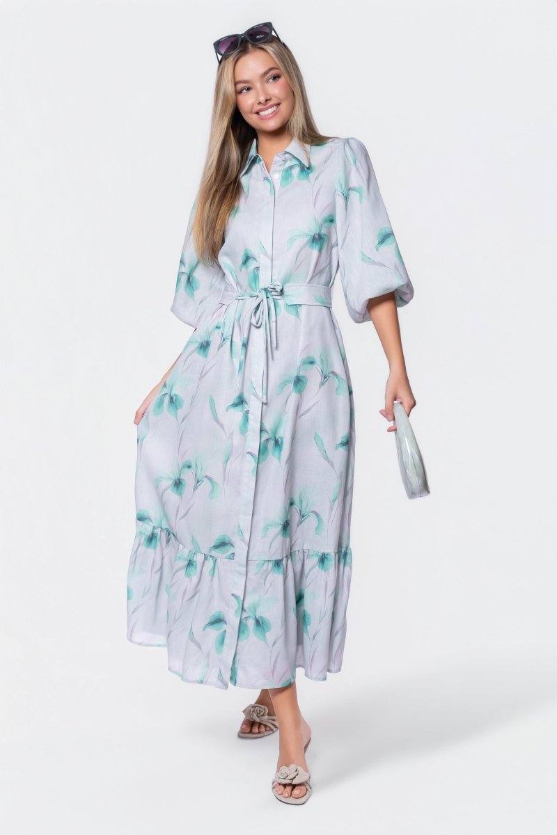 Alice Dress Short Sleeve (Green Flower)