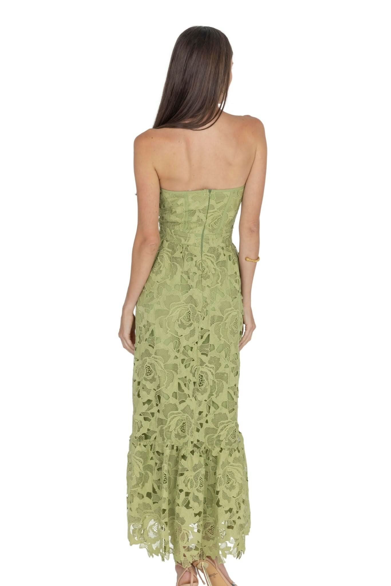 Amelia Lace Bustier Midi Dress Guipure Lace