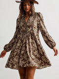 Plus Size Printed Notched Long Sleeve Dress