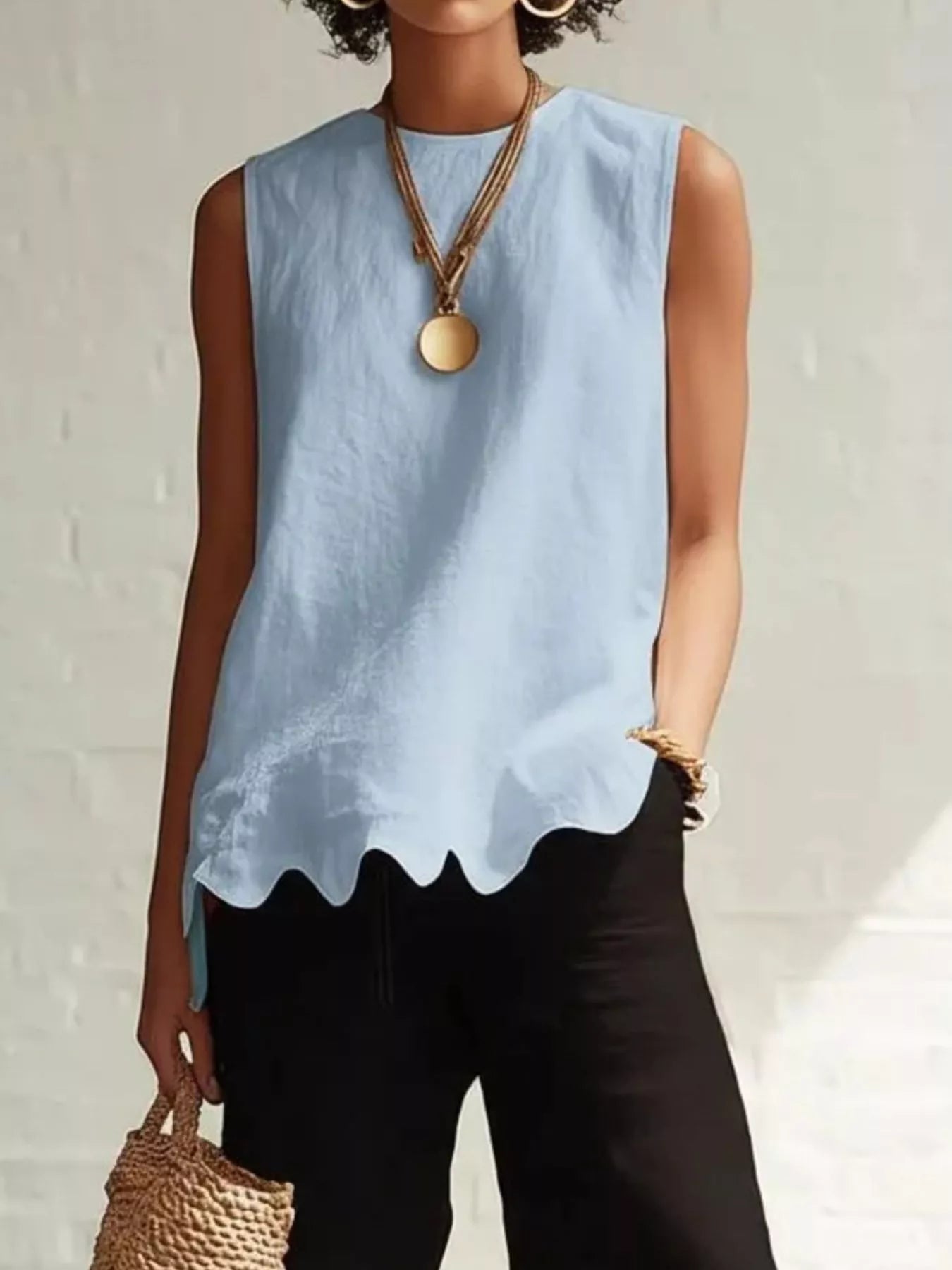 Full Size Scalloped Hem Sleeveless Tank Top Plus Size