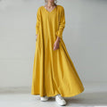 Elegant V-Neck Long Sleeve Maxi Dress | Loose Fit Dress with Hidden Pockets(MA314)