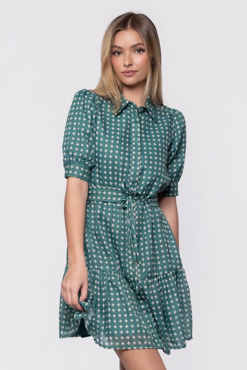 Elisa Dress 36" (White/Green)