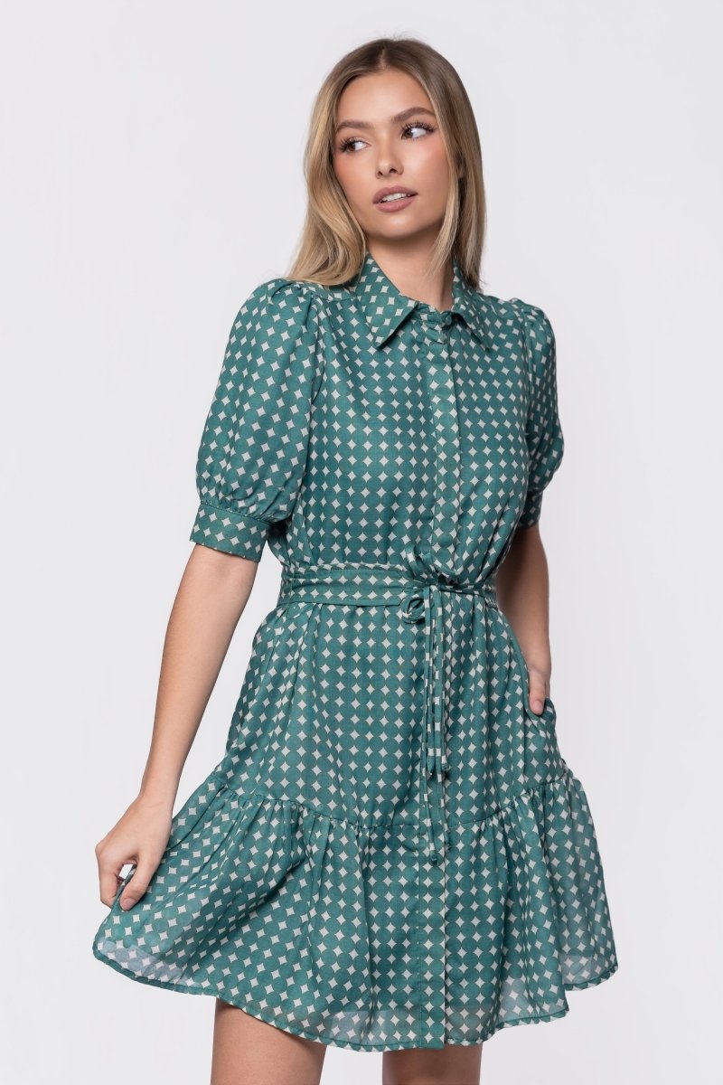 Elisa Dress 36" (White/Green)