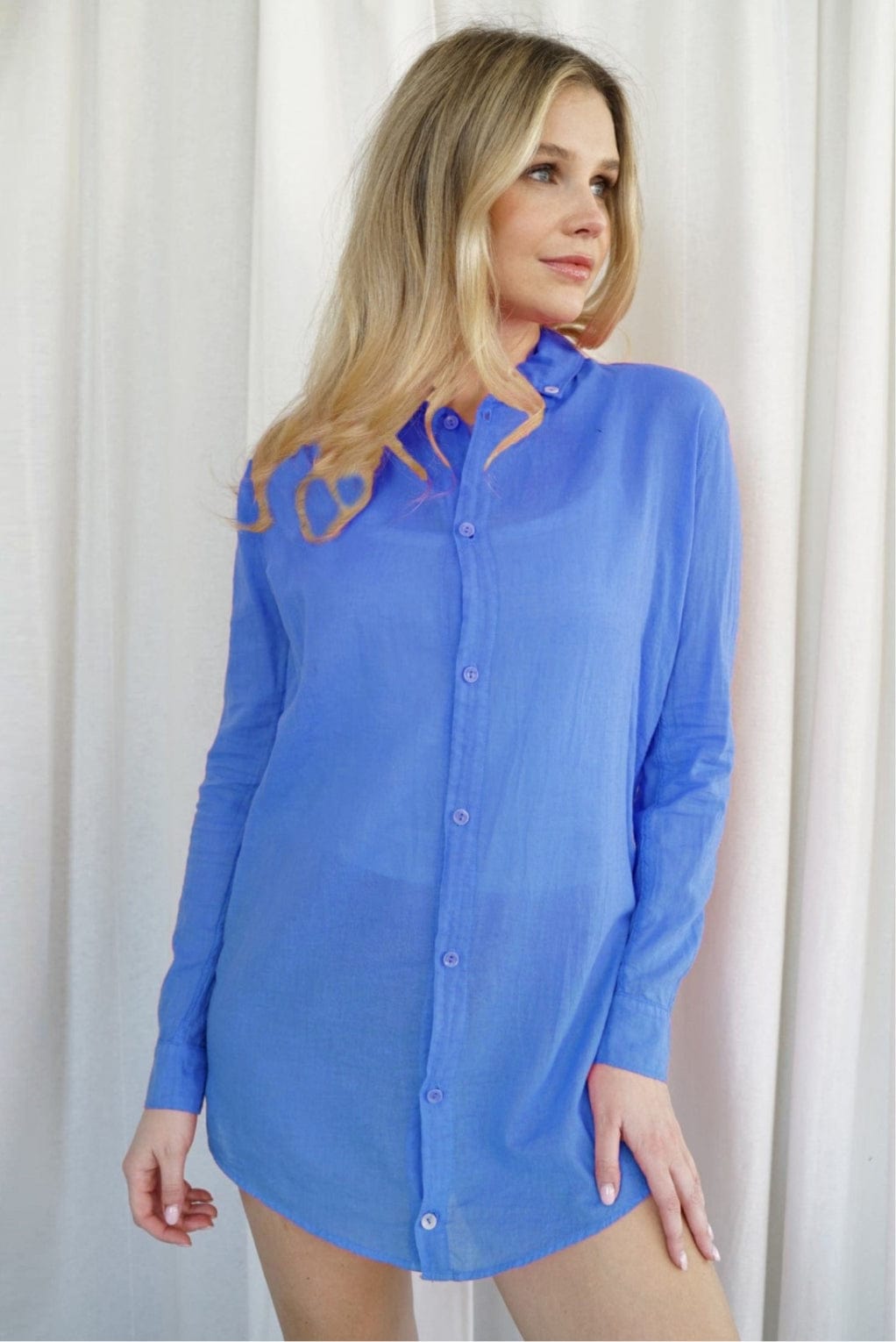 Naomi Linen Tunic Blouse - Glacier