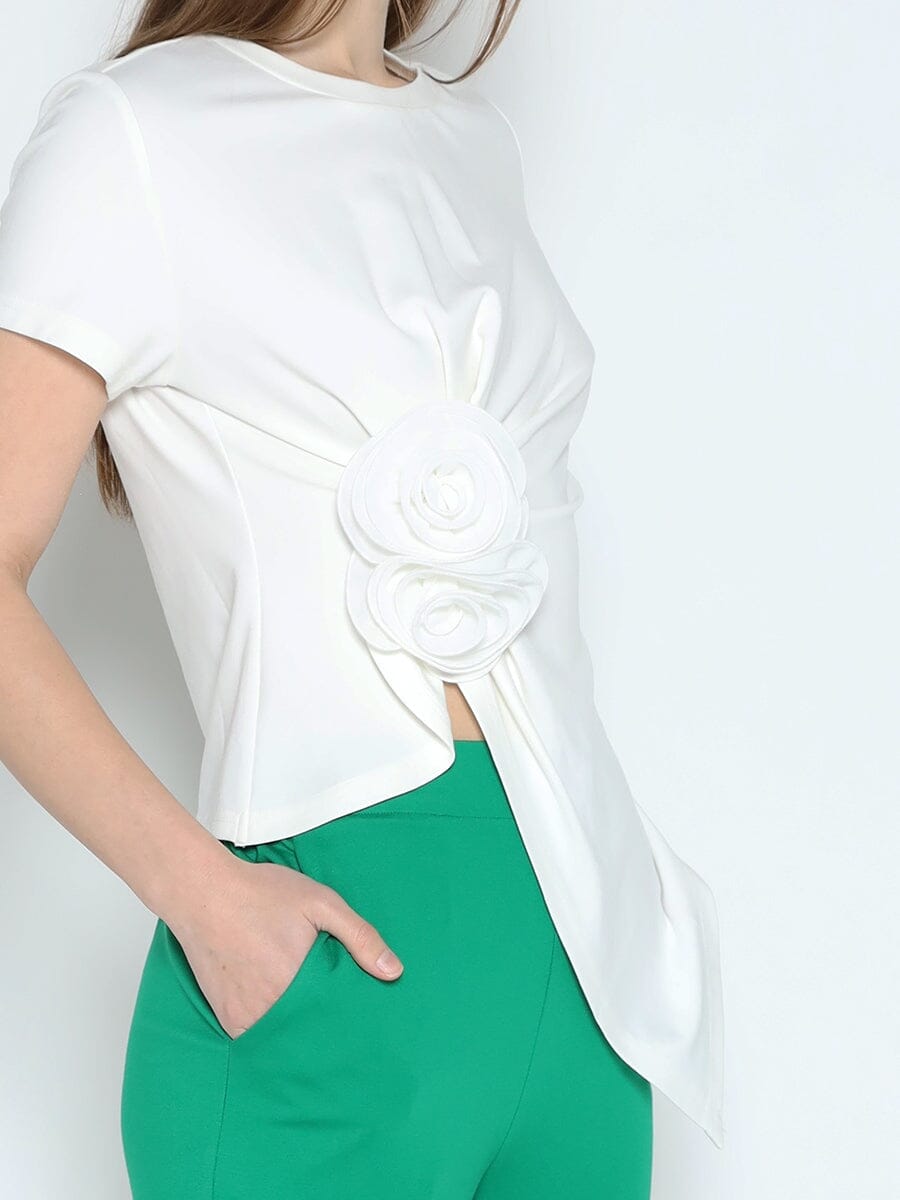 Sleeveless Flower Applique Sharp Asymmetrical Top