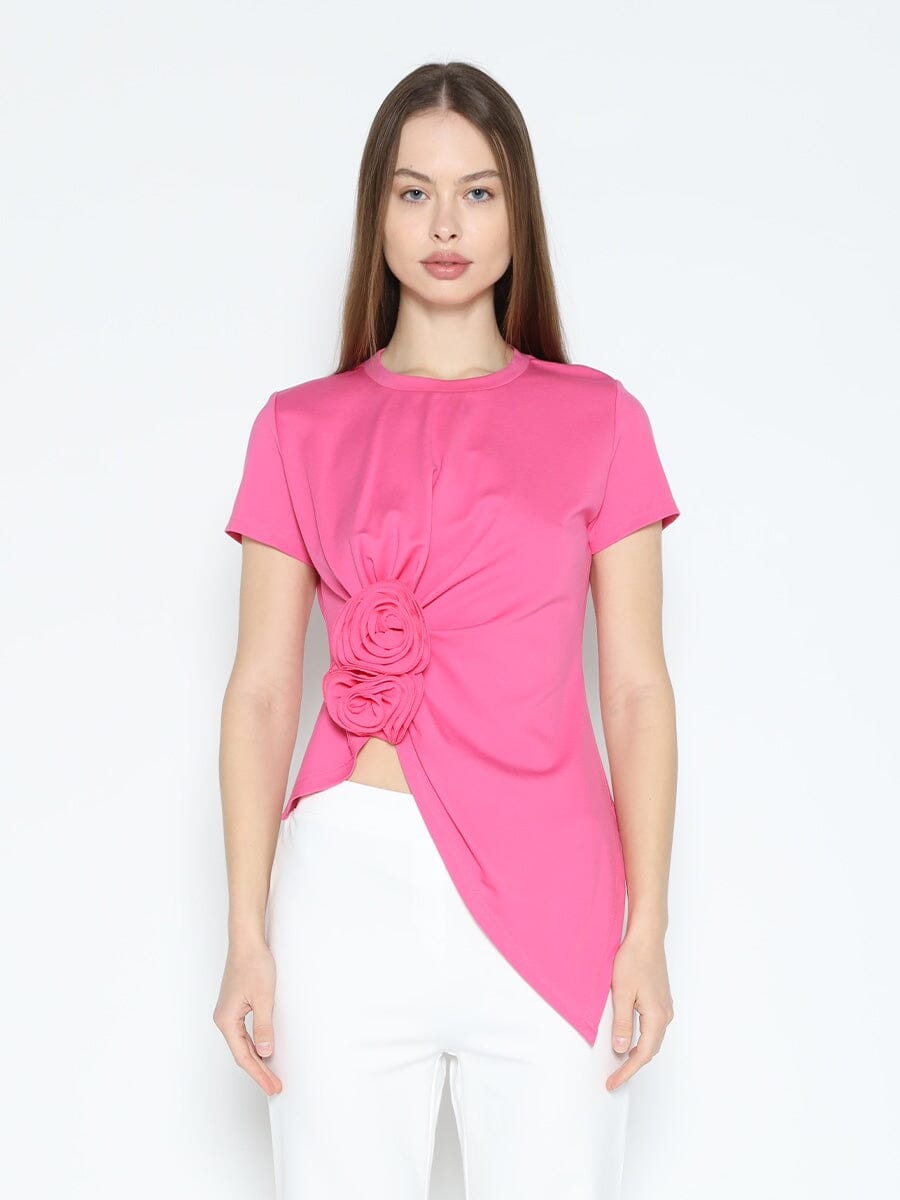 Sleeveless Flower Applique Sharp Asymmetrical Top